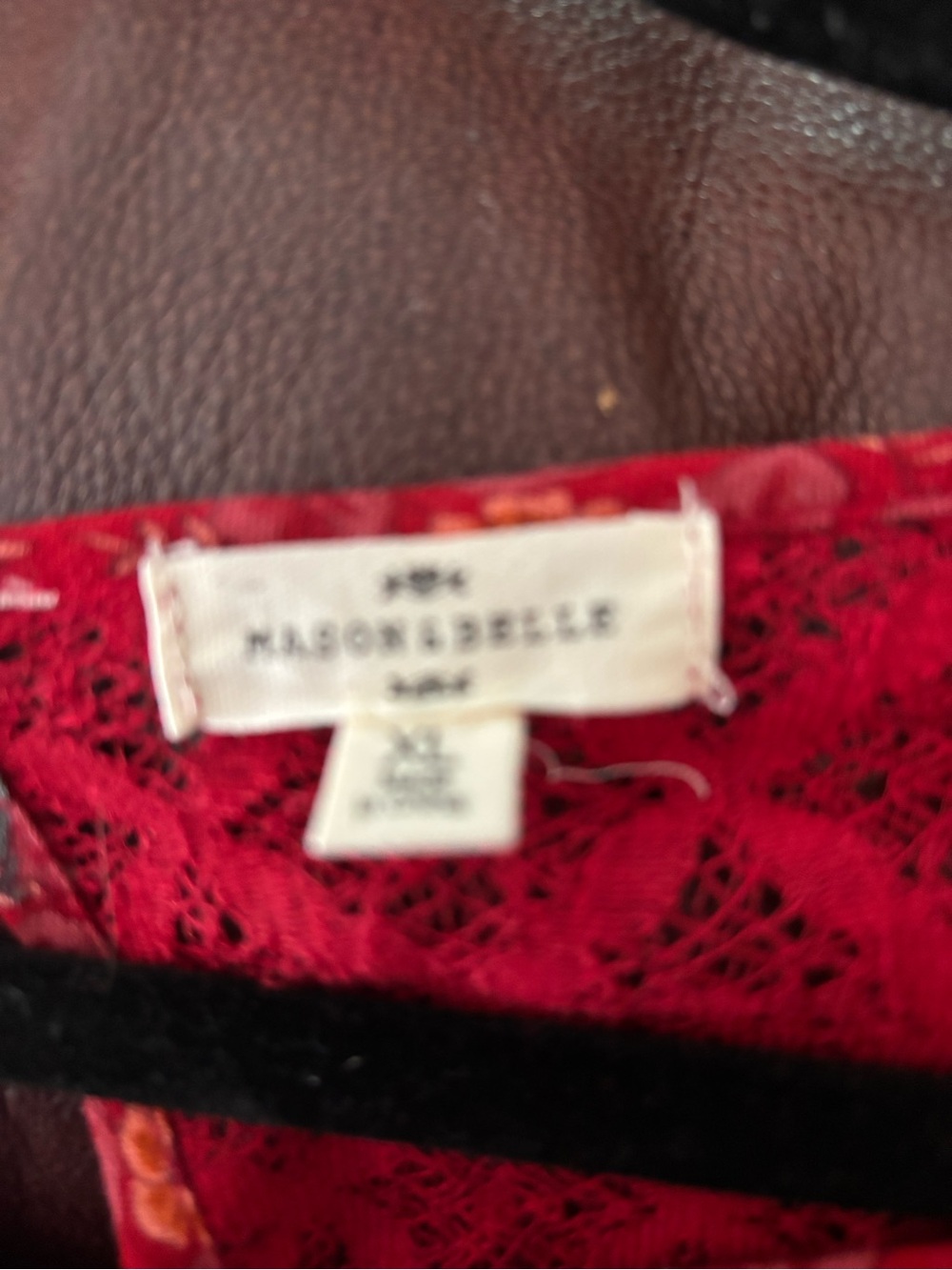 Women's Red Floral Lace Yoke Peasant Blouse - Picture 4 of 14